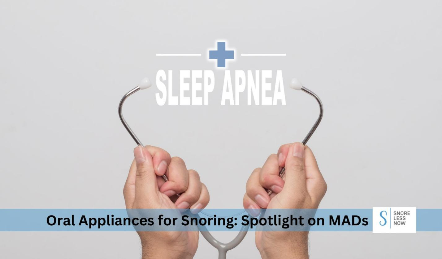 Stethoscope pulled open around the word Sleep apnea highlighting spotlight on MADs