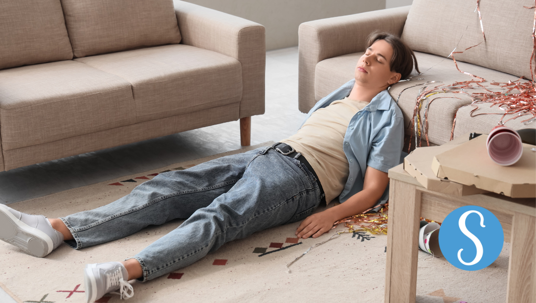 A man sleeping after a party