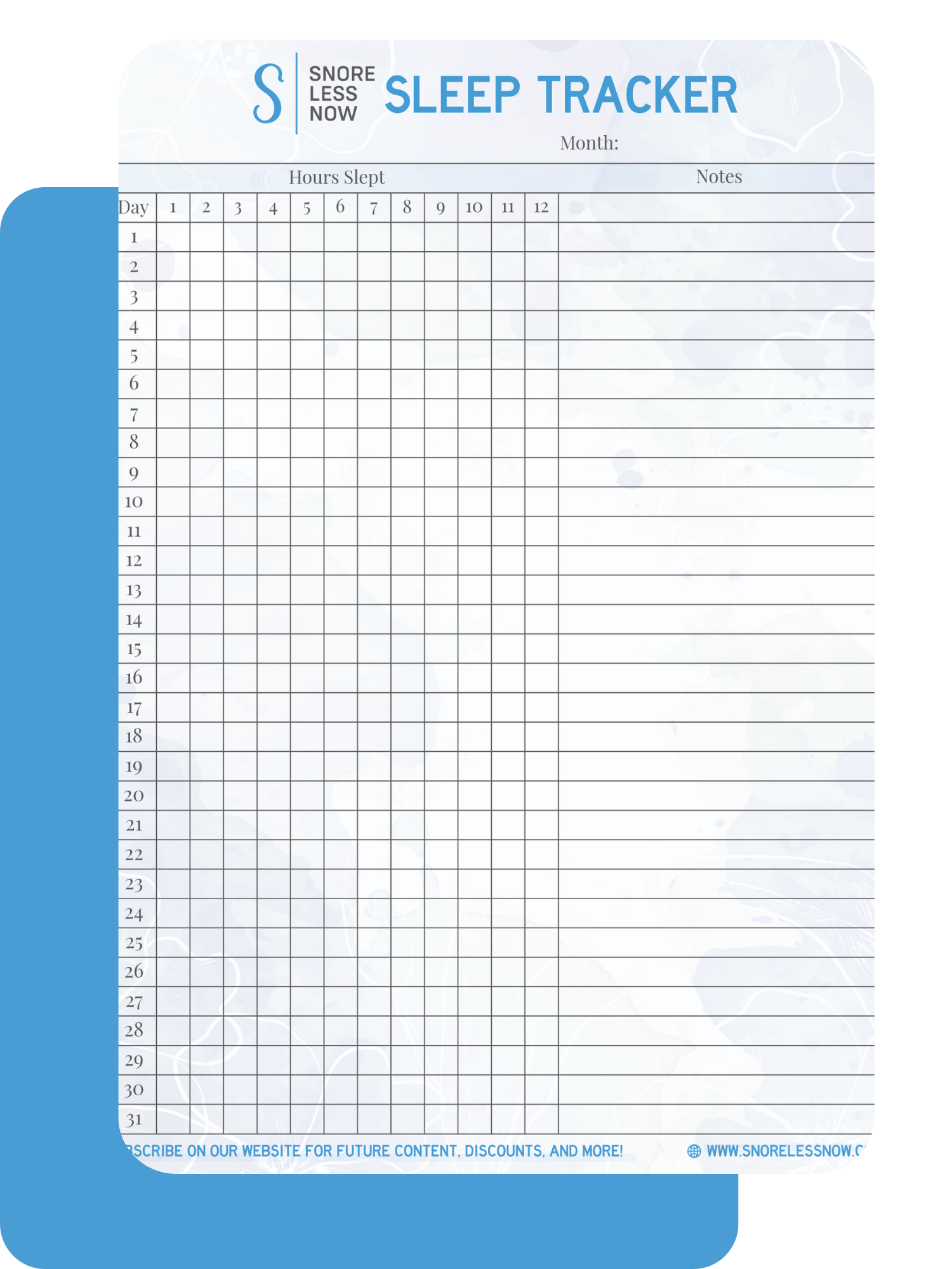 Free Printable Sleep Tracker Download – SnoreLessNow